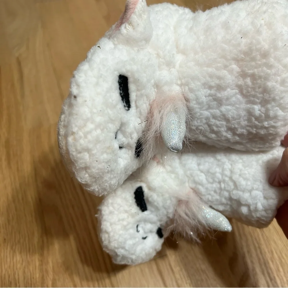 Cat & Jack Plush Unicorn Slippers Kids 2T-3T White Pink  Girls